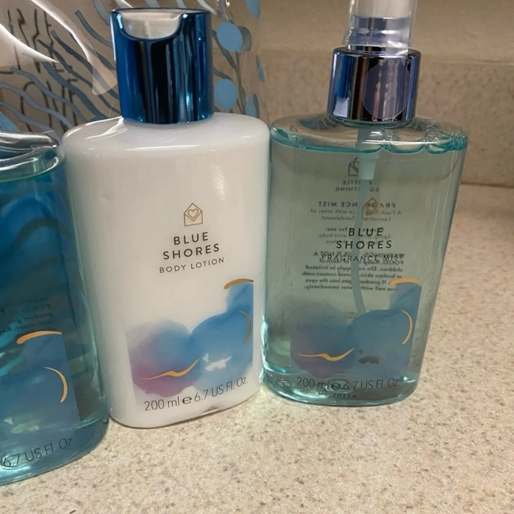 NWT Blue Shores Bath & Body Gift Set | Lotion, Mist, Body Wash, Loofah & Bag